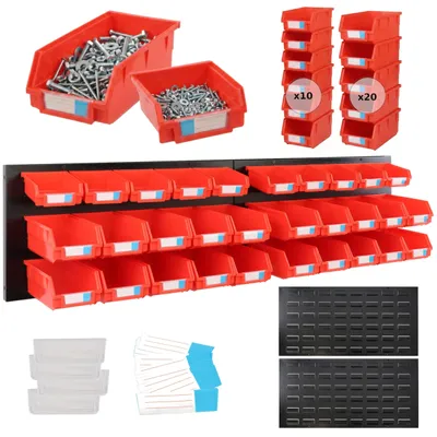 Obrázok produktu pre Nástenný organizér na náradie, rozmery 119x30 cm, s 30 stohovateľnými boxmi, určený do dielne