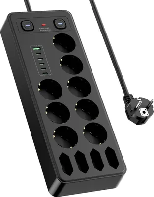 Produktbild von INF Europäische Steckdosenleiste mit USB & Type-C, Überspannungsschutz Schwarz