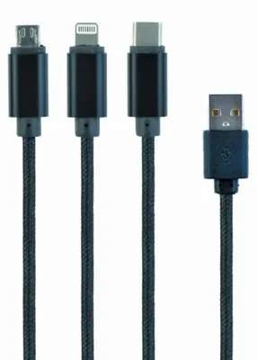Zdjęcie produktu dla gembird USB 3-in-1-Ladekabel,Lightning/USB-C/Micro schw, 1m