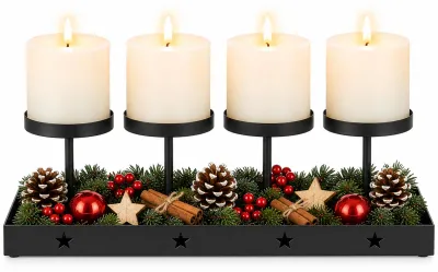 Adventskranz aus Metall, 42x12 cm, 4 Kerzenhalter, schwarz