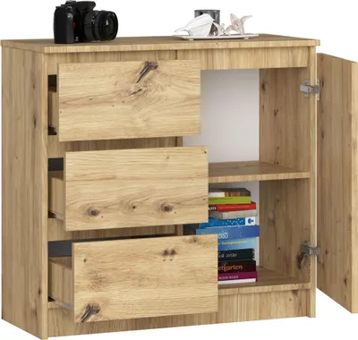 Produktbild von BDW, Kommode, 3 Schubladen, 1 Tür, Schrank, Sideboard, Eiche Artisan