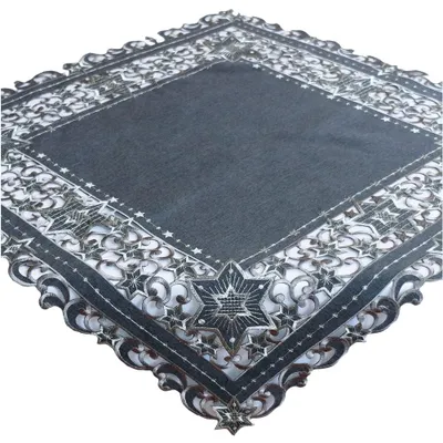 Imagen del producto de Mantel SELINA, diseño de estrellas recortadas, color gris oscuro, material: poliéster, dimensiones: 85 x 85 cm