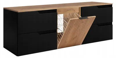 Obrázek produktu pro Rodan Skříňka pod umyvadlo 160cm - s deskou a košem na prádlo - Černo-hnědá - MODERN