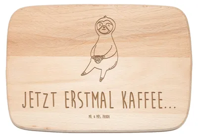 Produktbild von Mr. & Mrs. Panda Frühstücksbrettchen Faultier Kaffee - Transparent - Geschenk, jausenbrett, Frühstücksbrett, Schneidebrett, Holzbrettchen, Coffee, Kaffeetasse, Holzbrett