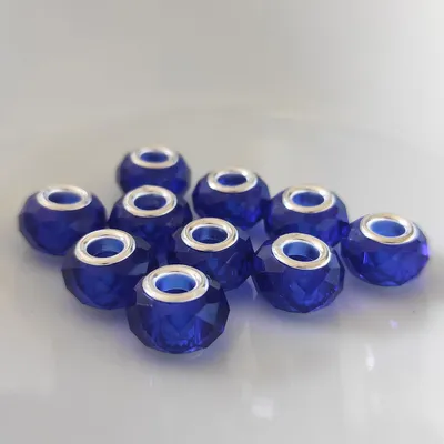Produktbild von Großloch Spacer Charm Perlen Rondelle facettiert, 14 mm, 10 Stück, Blau / Dunkelblau