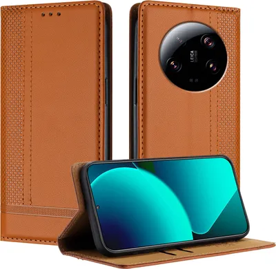 Produktbild von Handyhülle für Xiaomi 13 Ultra Leder Flip Klappbare Schutzhülle mit Standfunktion Braun