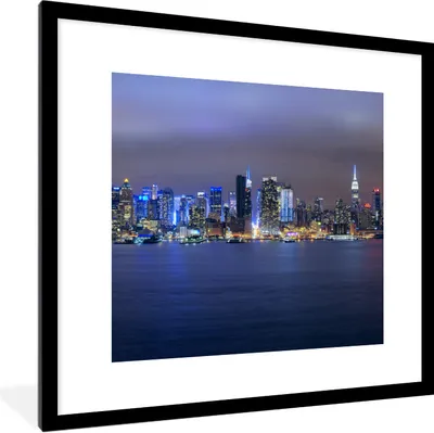 Produktbild von MuchoWow® Gerahmtes Poster New York - Skyline - Nacht 40x40 cm - Poster mit Schwarzem Bilderrahmen Wandposter Rahmen Foto Bilder - Poster - Plakat im Rahmen