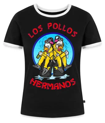 Produktbild von Spreadshirt Breaking Bad Los Pollos Hermanos White Pinkman Frauen Kontrast T-Shirt, XS, Schwarz/Weiß