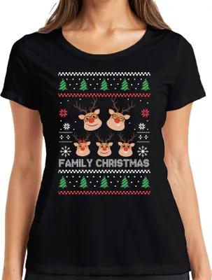 Produktbild von Family Christmas Ugly Sweater Familie - Weihnachten Weihnachtsgeschenk Christmas Damen T-Shirt, Schwarz, M