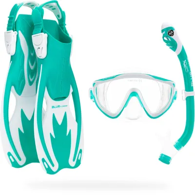 Produktbild von Schnorchelset Taucherbrille Schnorchel Kinder - Gehärtetes Glas - Trockenschnorchel - Flossen mit Fußtaschen - Für Schwimmbad und Meer