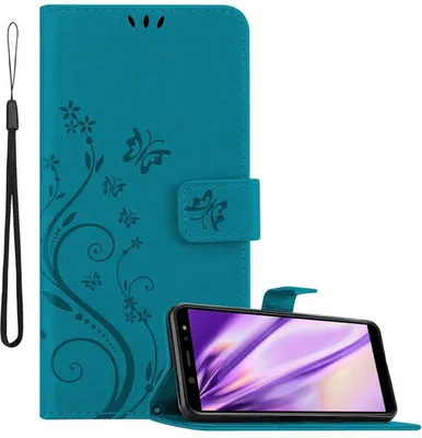 Produktbild von Cadorabo Hülle für Samsung Galaxy A6 2018 Schutz Hülle in Blau Schutzhülle Handy Hülle Etui Case Blumen Flower