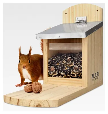 Produktbild von Eichhörnchen Futterhaus Maxi | 14 x 29 x 26,5 cm aus Massivholz mit Metall-Dach - Wetterfest, Futterstation für Eichhörnchen