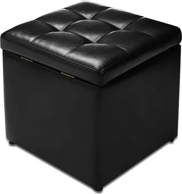 Produktbild von GOPLUS Sitzhocker mit Stauraum, Aufbewahrungshocker mit Deckel, Sitzwürfel, Aufbewahrungsbox aus Holz, Polsterhocker 40x40x40cm, bis zu 300kg, Schwarz