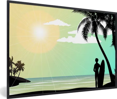 Produktbild von MuchoWow® MuchoWow® Gerahmtes Poster Meer - Surfen - Sonne - Palme 90x60 cm - Poster mit zchwarzem Bilderrahmen - Fotorahmen - Foto-Plakat
