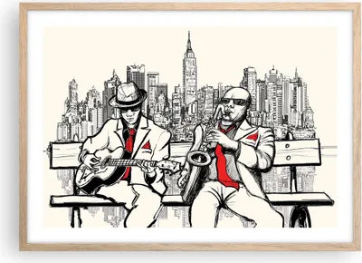 Produktbild von Gerahmtes Poster - Rahmen in heller Eiche - Jazz Musik Musiker - 70x50 cm - Wand Bild - Wanddeko - Wandbilder - Wandposter - Bilderrahmen - Bilder - Kunstdruck - Wandbild - P2NAA70x50-3599