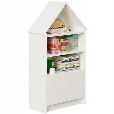 Produktbild von Kinderregal In Hausform – Für Spielzeug, Puppen Und Bücher, Gross, Weiss, 63 Cm