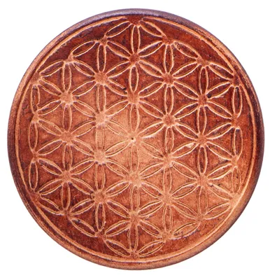 Produktbild von Gefäßuntersetzer aus Holz mit Blume des Lebens - 6er Set - D 7,5cm