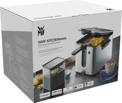 Zdjęcie produktu dla WMF KITCHENminis 0415490011, Frytkownica, 1 l, 150 °C, 190 °C, Pojedyńczy, Czarny, Stal nierdzewna