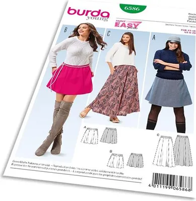 Imagen del producto de Patrón Burda 6586: Falda sencilla, falda con forma de A, minifalda, falda larga