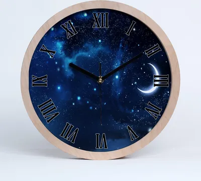 Produktbild von Holzuhr 25fi cm wanduhr - schwarze Spitzen - sternenklarer Himmel