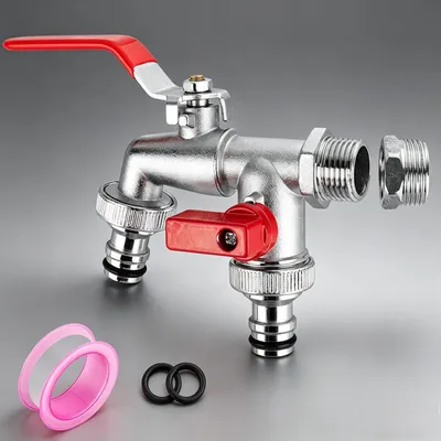Doppel-Wasserhahn aus Messing für Garten, 1/2" & 3/4" NPT, Wandmontage