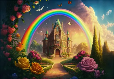 Produktbild von Vlies Fototapete Kinderzimmer Mädchen Schloss Regenbogen (254x184 cm - inkl. Kleister) Kinder Wandtapete Modern Tapete Montagefertig