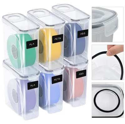 Obrázok produktu pre Eikuavons, sada 6 kusov, 3D tlačiarne, nádoba na skladovanie filamentu, objem 4 litre, vodotesná sušiaca nádoba s vysúšacím prostriedkom pre filament s priemerom 1,75 mm