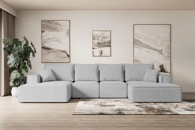 Produktbild von ALTDECOR Ecksofa mit Schlaffunktion und Bettkasten - Corner Sofa Eckcouch Couch U-Form universal, links/rechts angeordnet Schlafcouch Ausziehbar Wohnlandschaft SIERRA-U-S - 349x161x87 cm Hellgrau