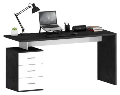 Produktbild von Schreibtisch Dchiellin, linearer Schreibtisch, Mehrzweck-Büroschreibtisch, platzsparender Schreibtisch mit mehreren Positionen, 160x60h75 cm, Weiß und Schiefer
