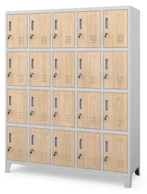 Produktbild von Umkleideschrank 5B4A Fächerschrank Schließfachschrank mit 20 Fächern Wertfachschrank Metall Pulverbeschichtung 172 cm x 136 cm x 45 cm grau / Eiche Sonoma