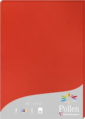 Produktbild von Clairefontaine Pollen, Laser-/Inkjet-Druck, A4 (210x297 mm), 25 Blätter, 210 g/m², Rot, Forest Stewardship Council (FSC) Mix