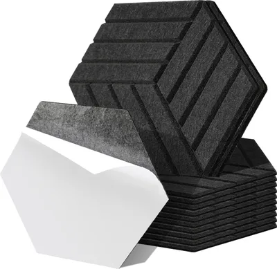Obrázek produktu pro Bettizia 12 stuks akustické panely šestiúhelníkové pruhované samolepicí zvukově izolační akustické panely s vysokou hustotou stěnový panel černý