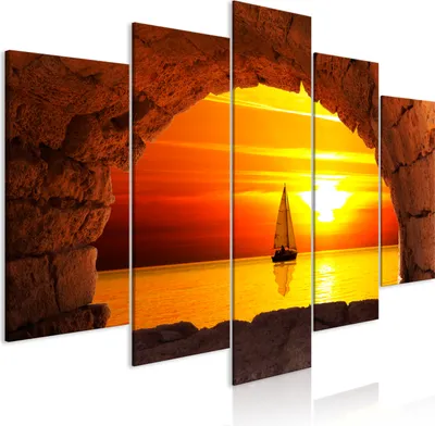 Image de Tableaux muraux représentant un voilier en mer, dimensions 200x100 cm, ensemble de 5 pièces – Décoration murale pour chambre, tableaux pour salon, impressions sur toile modernes, référence c-B-0555-b-m