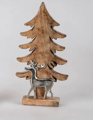 Produktbild von Deko Baum mit Hirsch H. 42cm Aluminium Mango-Holz Wintertzeit formano