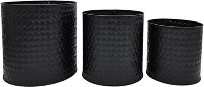 Produktbild von Blumentopf Topf 3er Set schwarz aus Metall, runde Pflanzkübel in Matt mit