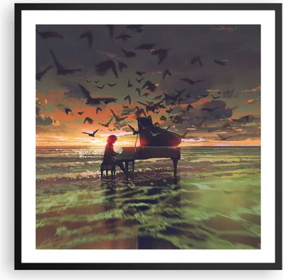 Produktbild von Gerahmtes Poster - Schwarzer Rahmen - Klaviermusik - 60x60 cm - Wand Bild - Wanddeko - Wandbilder - Kunstposter - Wandposter - Bilderrahmen - Bilder - Kunstdruck - Wandbild - P2BAC60x60-3911