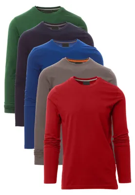 Produktbild von Mivaro Herren 5er Pack Langarmshirts Farbmischung - 100% Baumwolle Longsleeves mit Rundhals, leicht anliegend, feinmaschiges Gewebe mit 165g/m² Stoffgewicht, Größen S bis 5XL