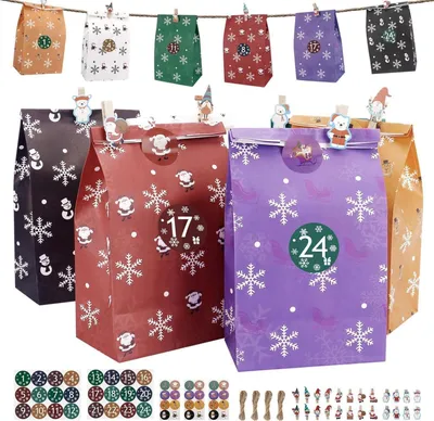 Produktbild von Adventskalender Kinder Weihnachtskalender Papiertüten Aufkleber DIY Kraftpapiertüten