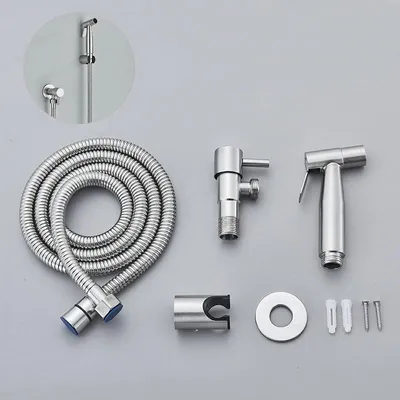 Produktbild von Bidet-Handbrause für WC - Shattaf Set - Wandmontage - Edelstahl - Nur Kaltwasser - Horizontaler Strahl - Gebürstetes Nickel
