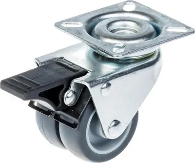 Produktbild von 50mm 2" Zwillingsradrolle grau gummi mit Bremse 70kg Kapazität