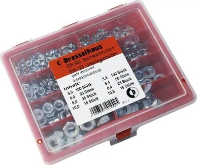 Produktbild von Muttern-Sortiment DIN 934, DIN 125 verzinkt, 380-tlg