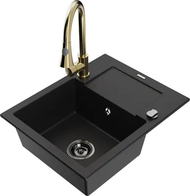 Produktbild von Mexen Enzo 1 Becken-Granitspüle mit Abtropffläche und Mischbatterie Elia, Schwarz - 6506-77-670101-50-B
