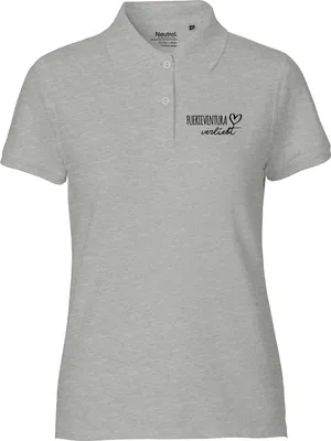 Produktbild von Huuraa Damen Polo Shirt Fuerteventura verliebt XXL Sport Grey Bio Baumwolle Fairtrade Poloshirt Geschenkidee