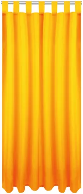 A plain orange curtain hanging from a rod.