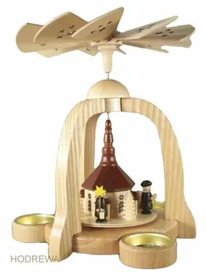 Produktbild von Tischpyramide Seiffener Kirche mit Kurrende Höhe 22cm NEU