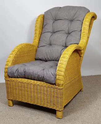 Produktbild von Rattan Ohrensessel, Rattansessel, Relaxsessel, Hochlehner inkl. hochwertigen Polster Korbfarbe : Honig