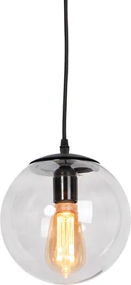 Produktbild von QAZQA - Moderne Hängelampe I Pendellampe I Pendelleuchte Schwarz mit grauem Glas 20cm - Pallon I Wohnzimmer I Schlafzimmer - Kugel I Kugelförmig I Länglich - LED geeignet E27