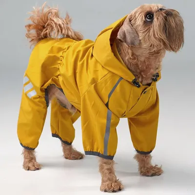 Imagen del producto de Abrigo impermeable amarillo reflectante para perros, con capucha ajustable, ideal para perros pequeños, medianos y grandes, talla 9-13