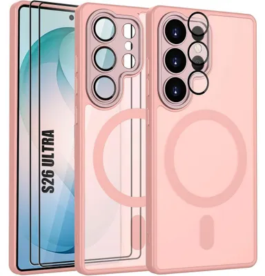 Image de Coque + 2 Verres Trempés pour Samsung Galaxy S26 Ultra, avec Anneau Magnétique et Protection Caméra - Rose