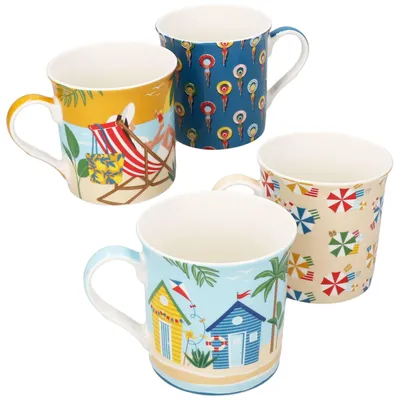 Image de Lot de 4 tasses à café Atmosphere 250 ml en porcelaine, motif estival coloré